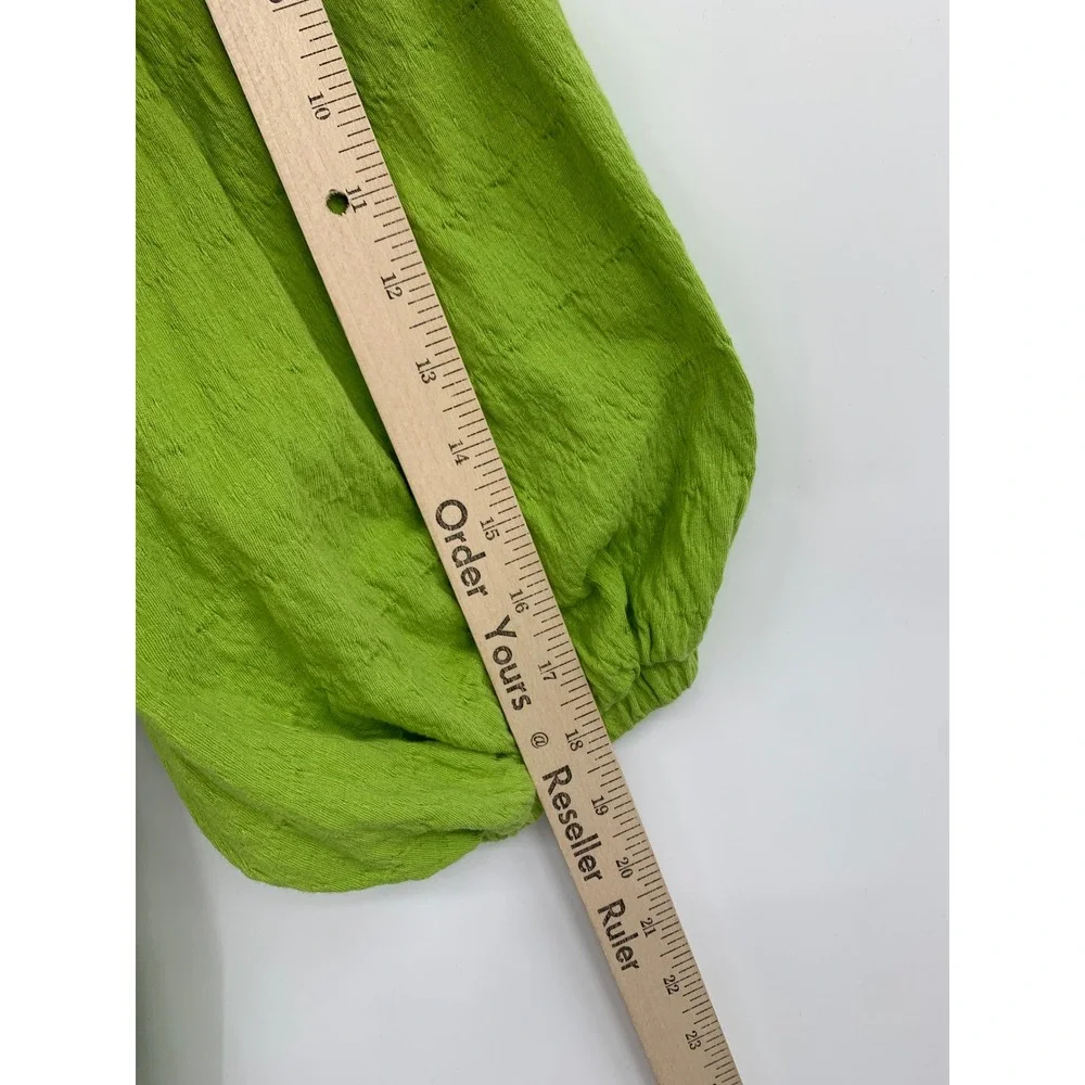 Free People Beach Romper Womens Medium Green Textured Balloon Sleeve Keyhole